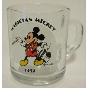 Disney Magician Mickey Mouse 1937 Glass Coffee Mug Cup Anchor Hocking Vintage